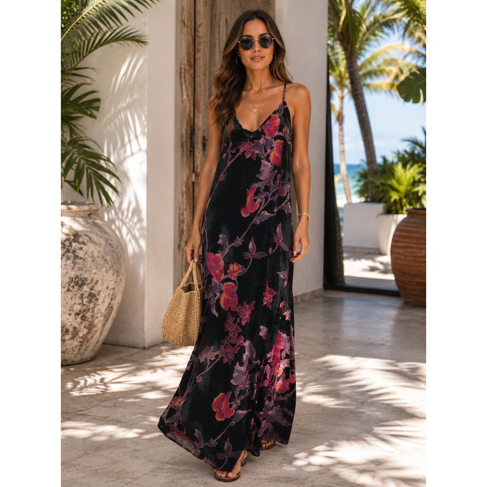 RACHEL ZOE Women's New Maxi Dress 4 Floral Adjustable Straps Black